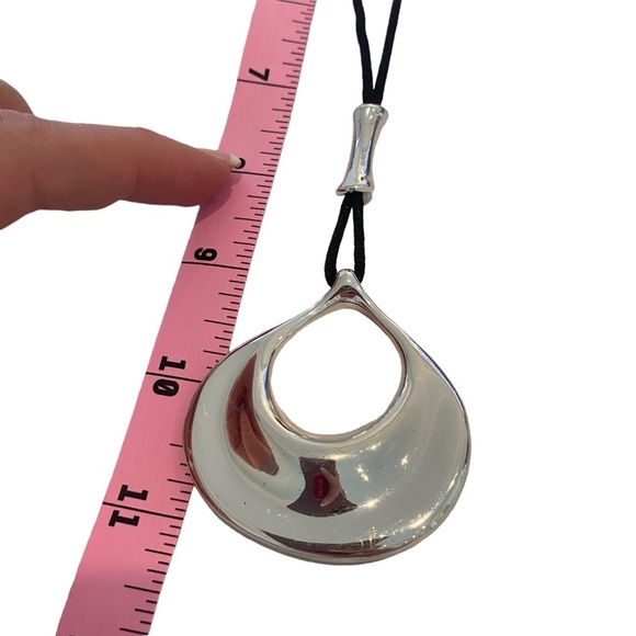 Chico's modernist sculptural silver tone pendant necklace black cord - Picture 6 of 7